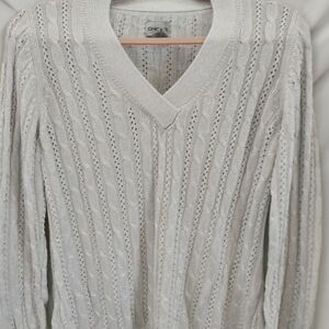 Chico's Silver Sequin Women's Cable Knit Sweater